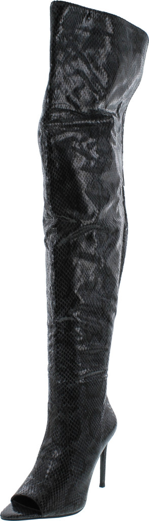 Cape Robbin Toxic Faux Snake Thigh High Over The Knee Boots Peep Toe Stiletto Heel Fashion Dress Boots For Women