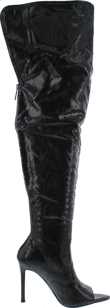 Cape Robbin Toxic Faux Snake Thigh High Over The Knee Boots Peep Toe Stiletto Heel Fashion Dress Boots For Women