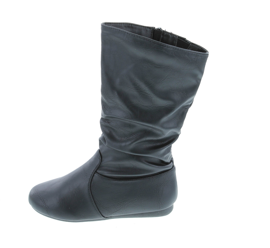 Link Girl's Mid-Calf Solid Color Flat Heel Slouch Boots