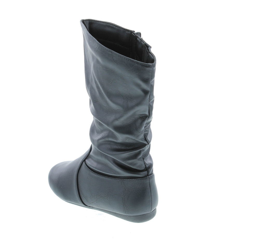 Link Girl's Mid-Calf Solid Color Flat Heel Slouch Boots