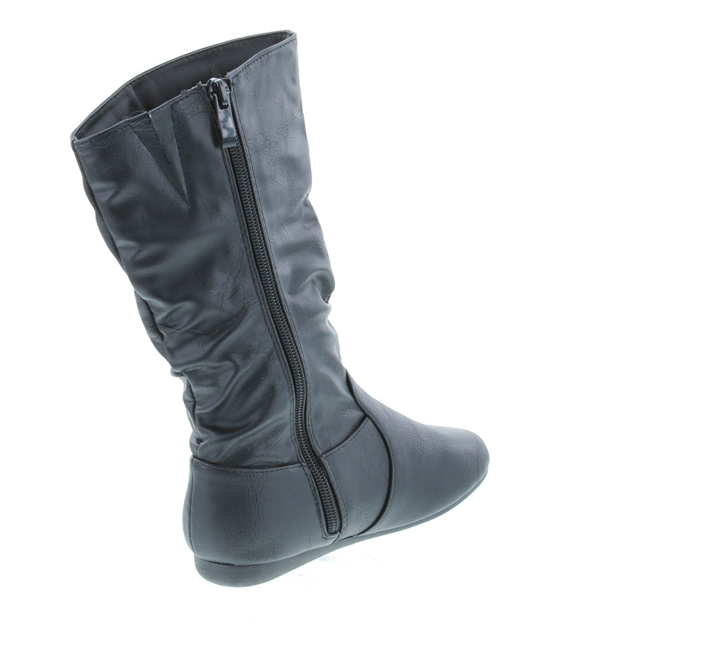 Link Girl's Mid-Calf Solid Color Flat Heel Slouch Boots