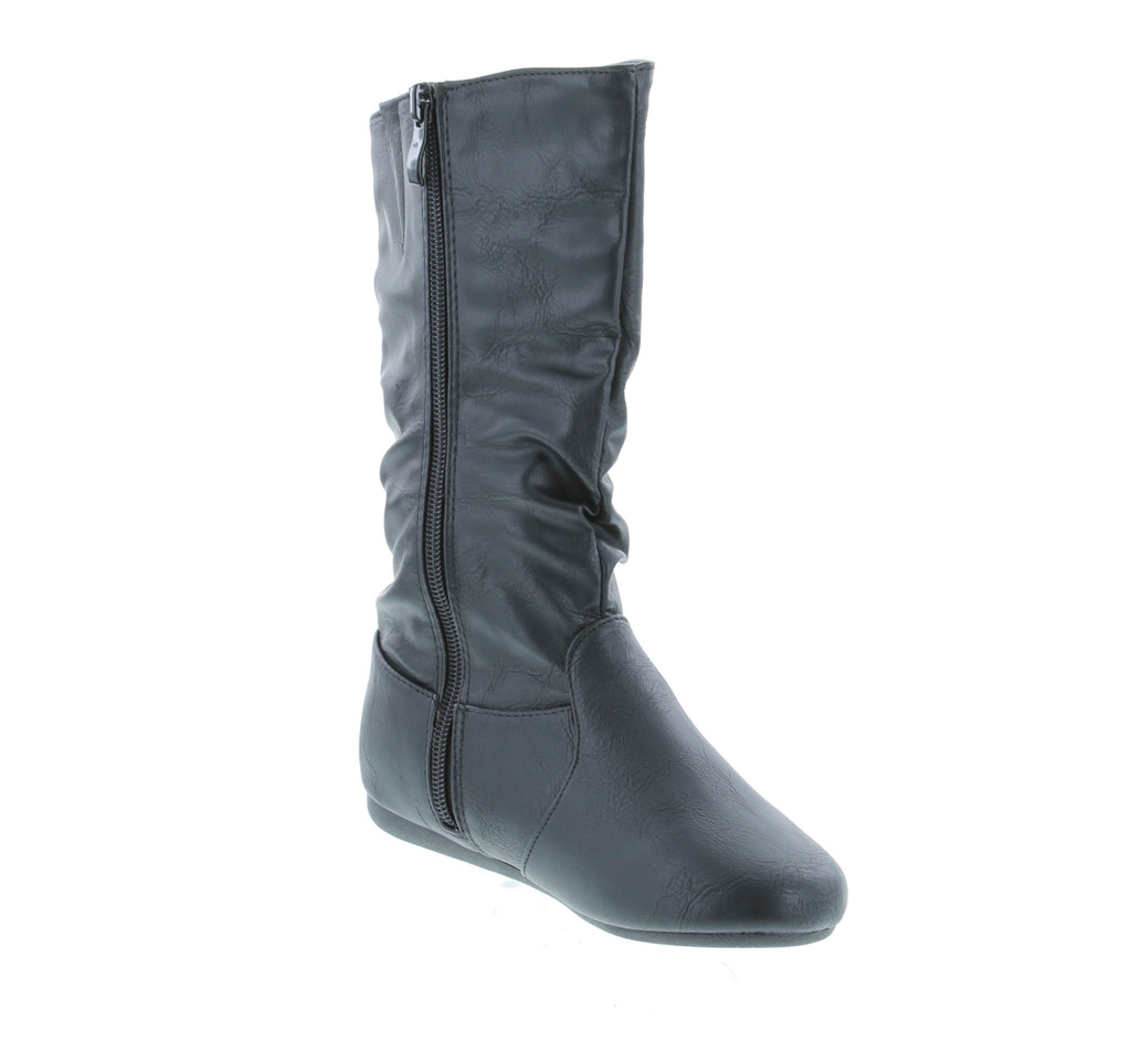 Link Girl's Mid-Calf Solid Color Flat Heel Slouch Boots