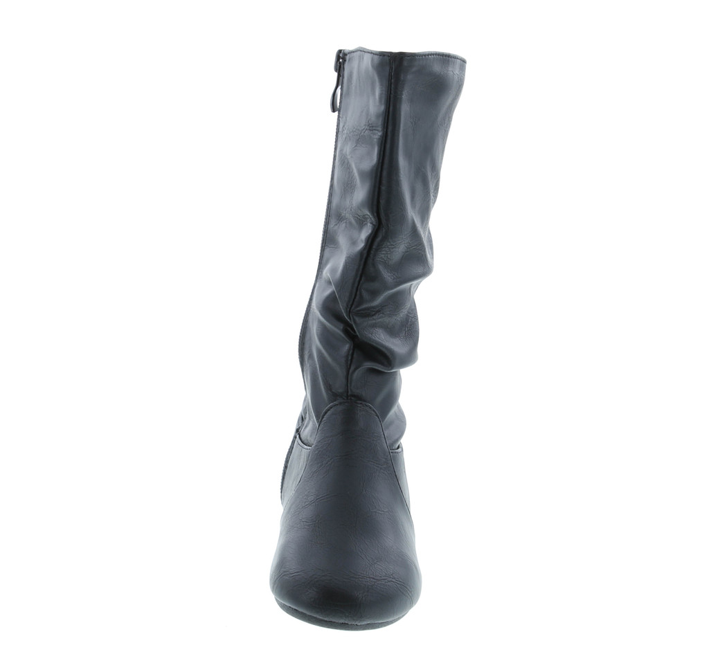 Link Girl's Mid-Calf Solid Color Flat Heel Slouch Boots
