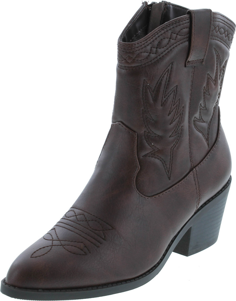 Soda Picotee Women Western Cowboy Cowgirl Stitched Ankle Boots
