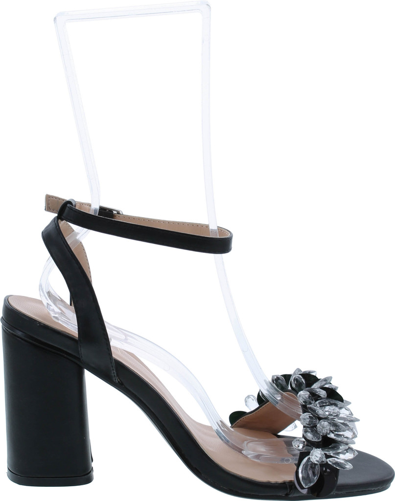 Yoki Metallic Open Toe 3D Crystal Heels Ankle Straped Dress Sandals Alaina-09 Women's Shoes