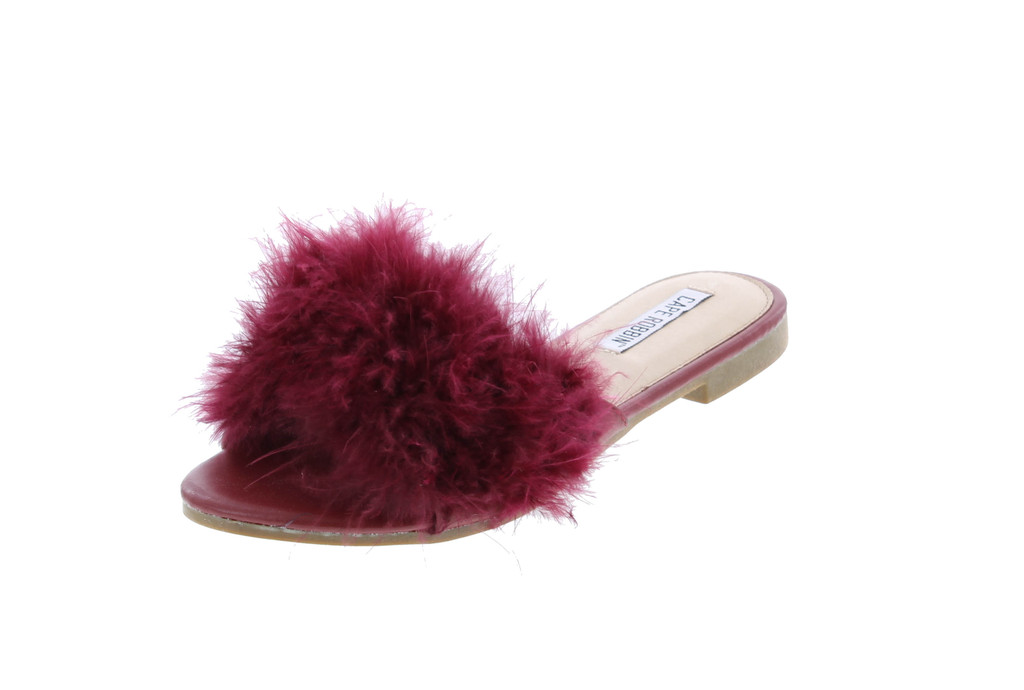 Cape Robbin Sandals-1 Women Flip Flop Fur Slide Slip On Flats Sandals Shoes Slippers Mule Burgundy