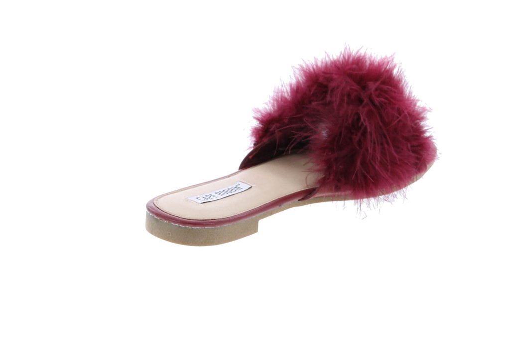 Cape Robbin Sandals-1 Women Flip Flop Fur Slide Slip On Flats Sandals Shoes Slippers Mule Burgundy