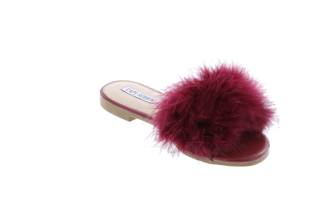 Cape Robbin Sandals-1 Women Flip Flop Fur Slide Slip On Flats Sandals Shoes Slippers Mule Burgundy