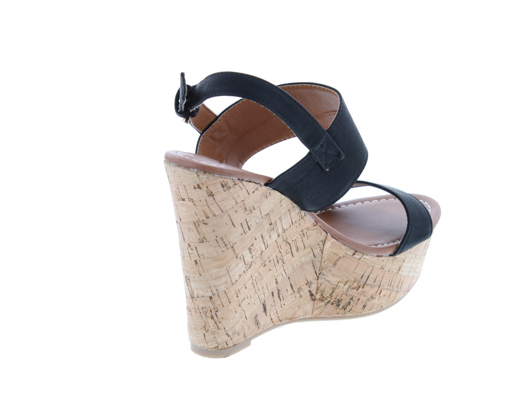 Static Footwear Bunty-02 Women's Platform Wedge Heel Open Toe Single Band Slingback Ankle Strap Pu Sandals