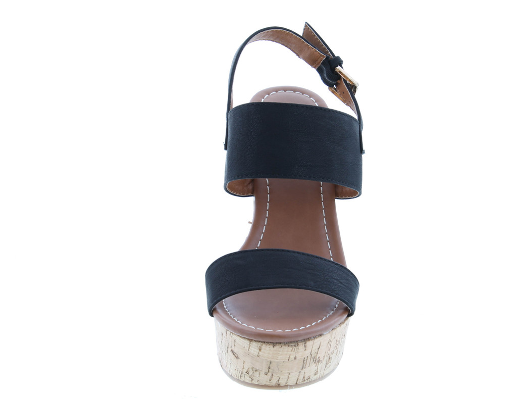 Static Footwear Bunty-02 Women's Platform Wedge Heel Open Toe Single Band Slingback Ankle Strap Pu Sandals