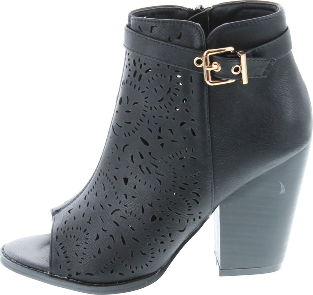 Nature Breeze Webber-11 Women's Leatherette Block Chunky Heel Open Toe Caged Ankle Booties Sandals