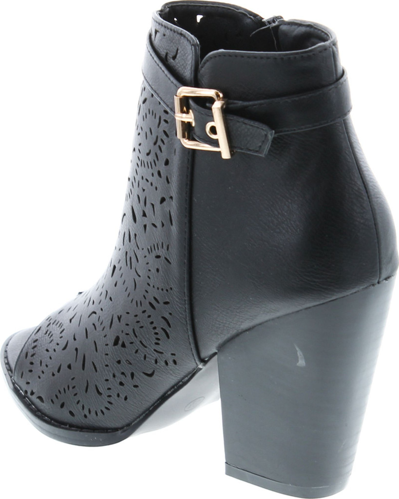 Nature Breeze Webber-11 Women's Leatherette Block Chunky Heel Open Toe Caged Ankle Booties Sandals