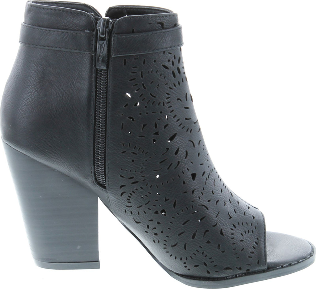 Nature Breeze Webber-11 Women's Leatherette Block Chunky Heel Open Toe Caged Ankle Booties Sandals