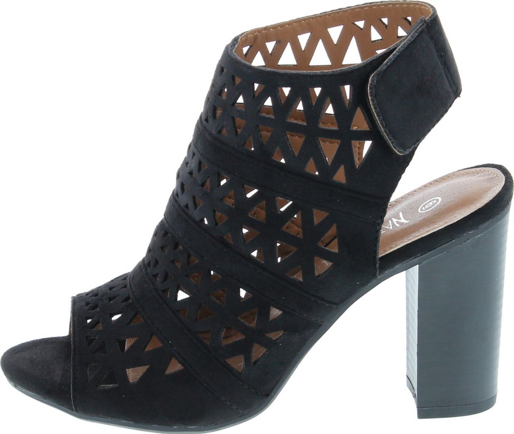 Nature Breeze Hush-03 Women Perforated Block Heel - Dressy, Trendy, Date Night - Peep Toe Mule