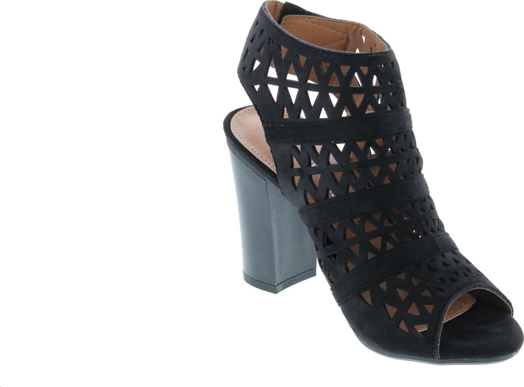 Nature Breeze Hush-03 Women Perforated Block Heel - Dressy, Trendy, Date Night - Peep Toe Mule