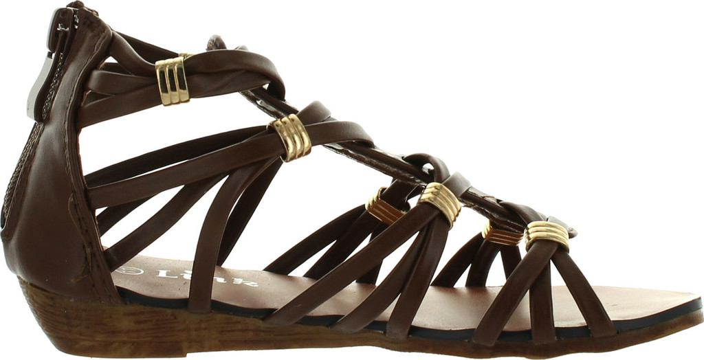 Link Rebel15 Kids Strappy Gold Accent Gladiator Roman Wedge Dress Sandals