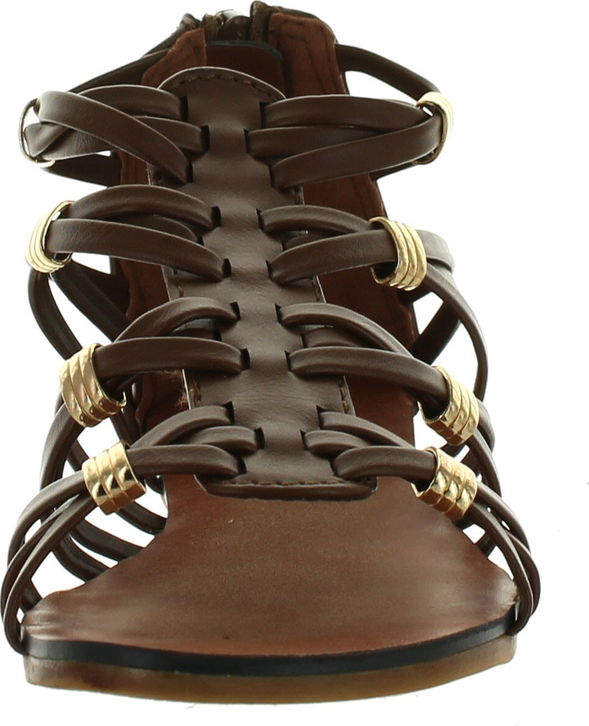 Link Rebel15 Kids Strappy Gold Accent Gladiator Roman Wedge Dress Sandals