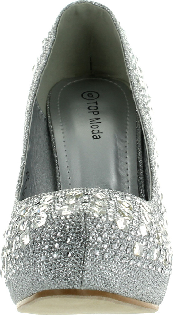 Top Moda Womens Mango-25 Rhinestone Studded Sparkling Platform Stiletto Heel Dress Pumps