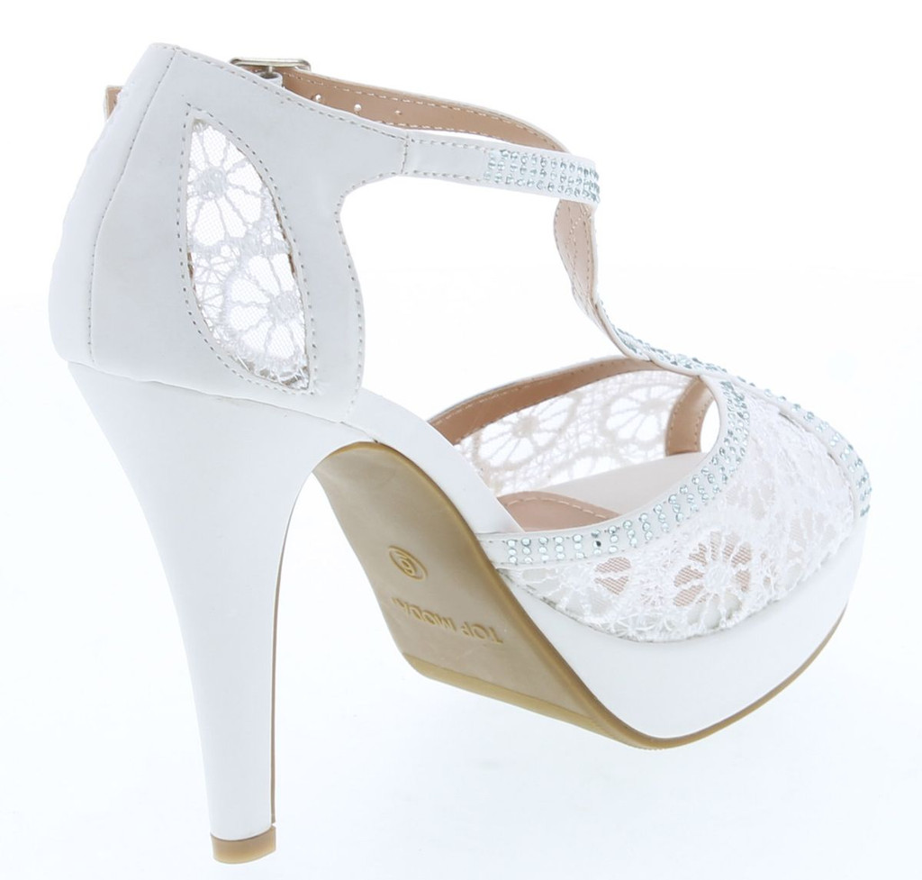 Top Moda Womens Hy5 Formal Evening Party Lace Ankle T-Strap Peep Toe Stiletto High Heel Pumps