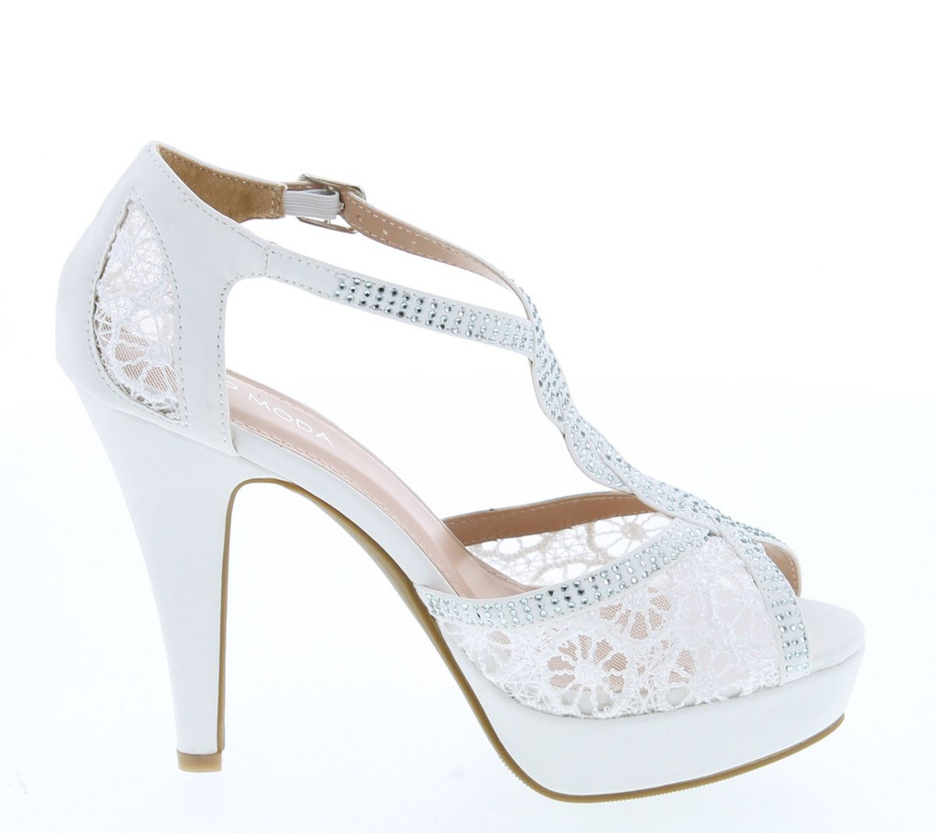 Top Moda Womens Hy5 Formal Evening Party Lace Ankle T-Strap Peep Toe Stiletto High Heel Pumps