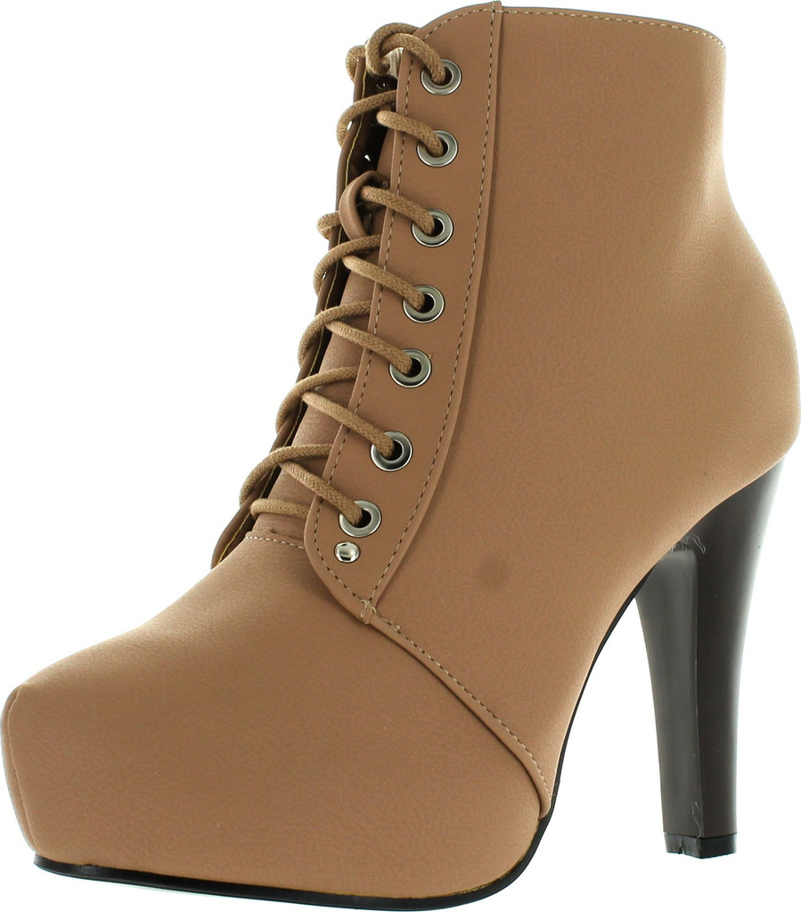 Top Moda Polish-6 Womens Lace-Up Hidden Platform Ankle Boots