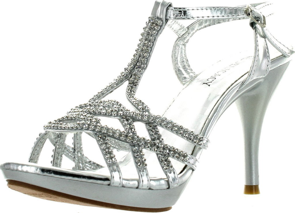 Delicacy Womens Essential74 Open Toe Rhinestone Strappy Stiletto High Heel Sandal Shoes