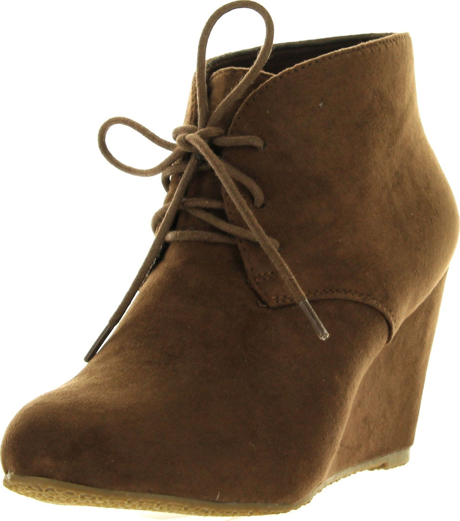 Anna Sally-5 Womens Adorable Almond Toe Lace Up Wedge Ankle Bootie