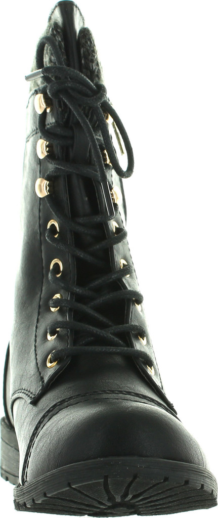 Forever Link Womens Mango-31 Round Toe Military Lace Up Knit Ankle Cuff Low Heel Combat Boots