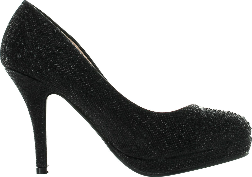 Bonnibel Olga-7 Round Toe Glitter Mesh Rhinestone Studded Low Platform Pump Heels