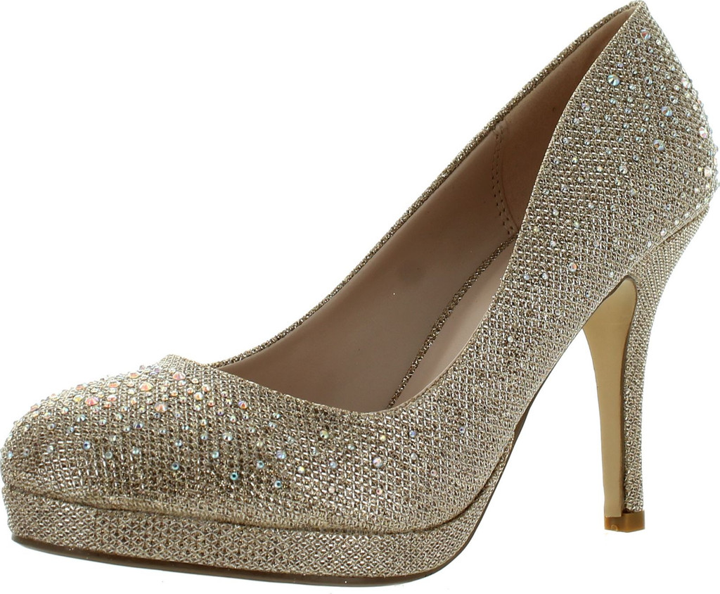 Bonnibel Olga-7 Round Toe Glitter Mesh Rhinestone Studded Low Platform Pump Heels