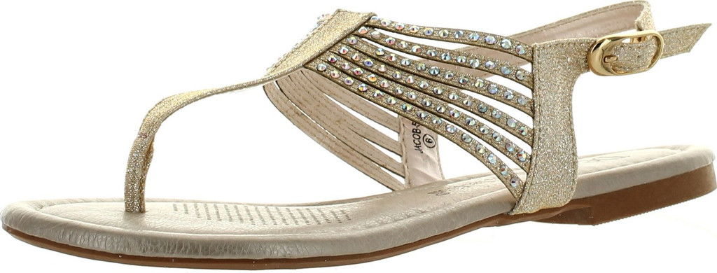 De Blossom Collection Jacob-5 Womens Glitter T-Strap Slingback Sandals