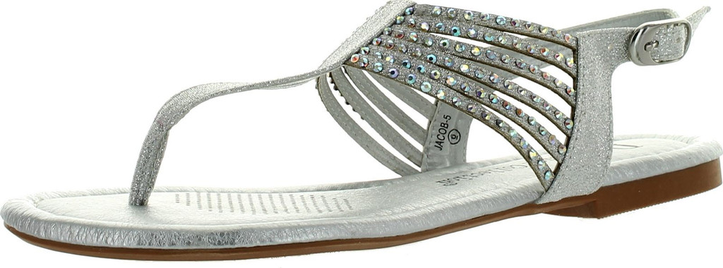 De Blossom Collection Jacob-5 Womens Glitter T-Strap Slingback Sandals