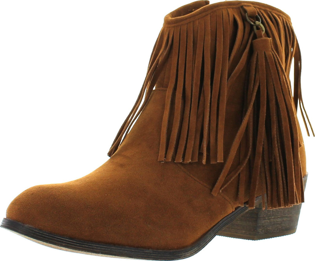 Adriana Leonara-39 Women's Side Zipper Low Heel Fringe Ankle Booties