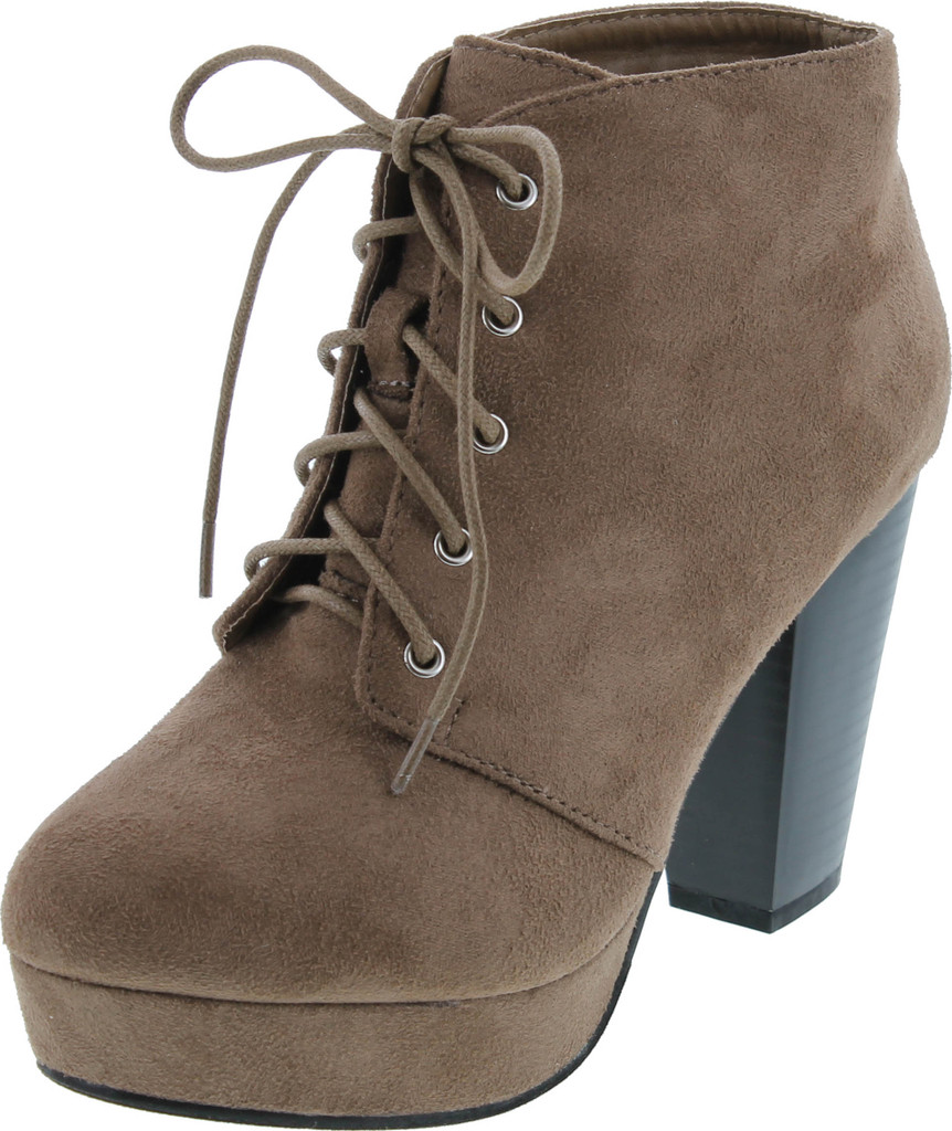 Forever Camille-86 Women's Comfort Stacked Chunky Heel Lace Up Ankle Booties