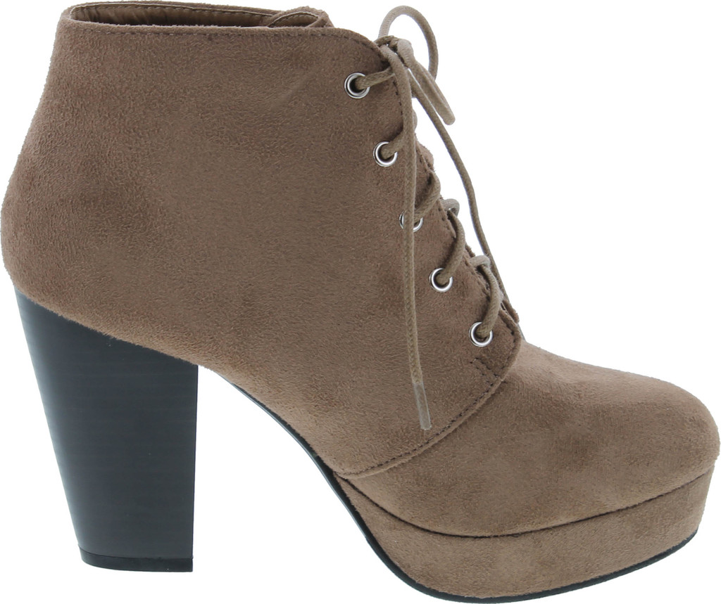 Forever Camille-86 Women's Comfort Stacked Chunky Heel Lace Up Ankle Booties