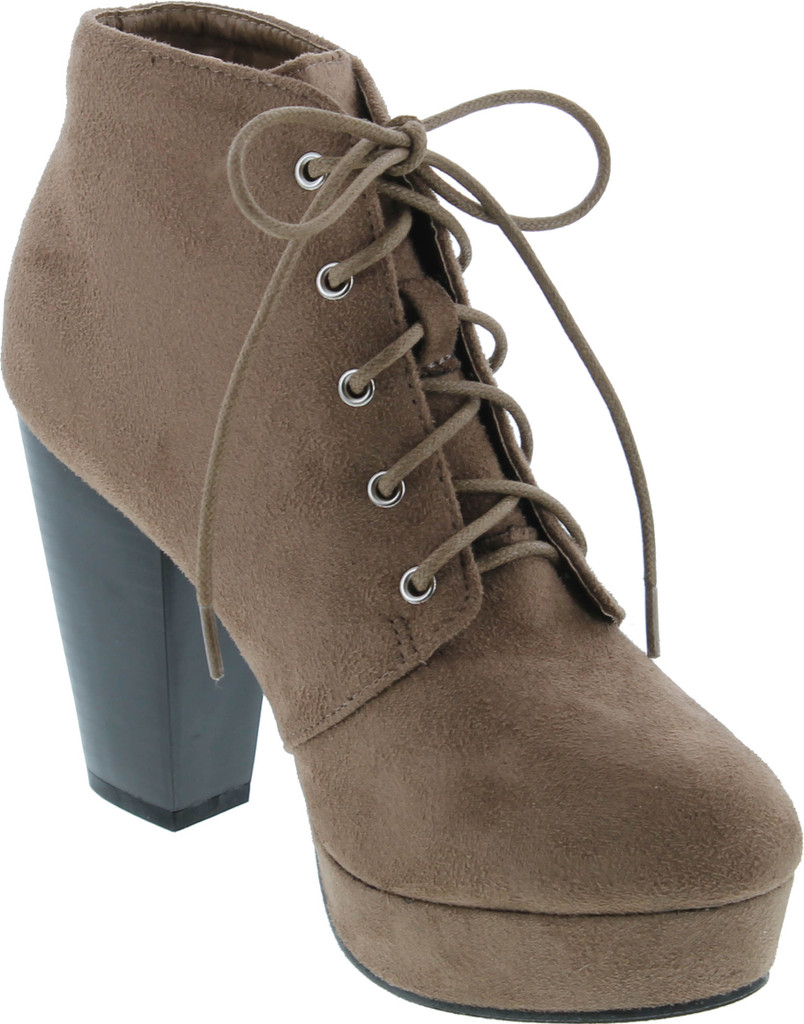 Forever Camille-86 Women's Comfort Stacked Chunky Heel Lace Up Ankle Booties