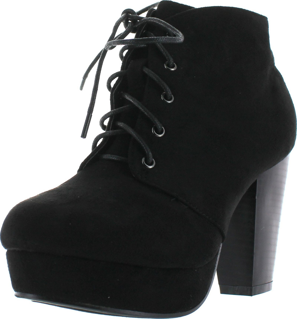 Forever Camille-86 Women's Comfort Stacked Chunky Heel Lace Up Ankle Booties
