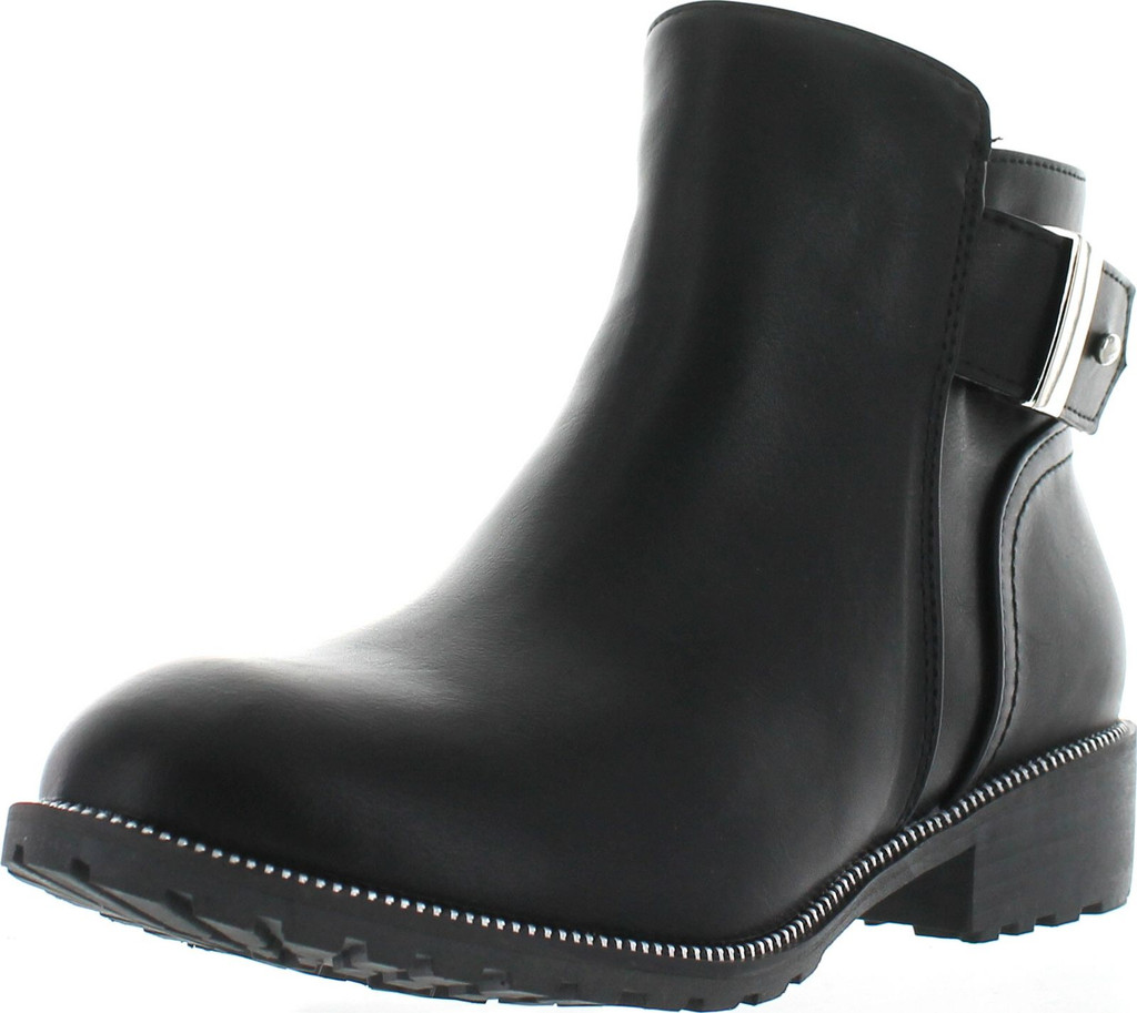 Dbdk Kathie-1 Women's Buckle Strap Chunky Heel Side Zipper Ankle Booties