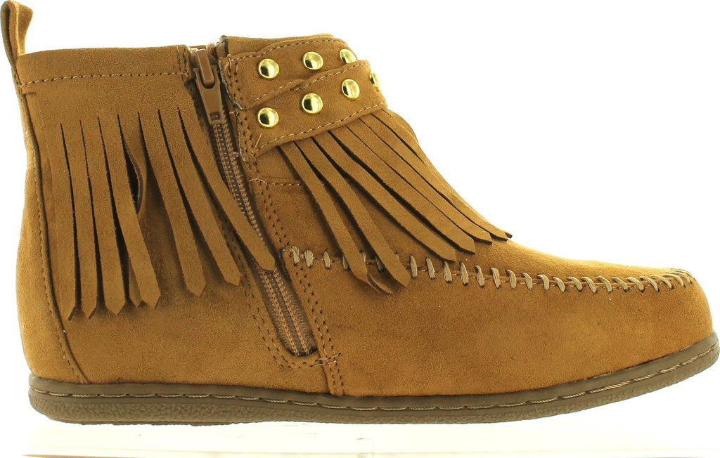 Soda Women's Dahlia Faux Suede Moccasin Fringe Wedge Ankle Booties