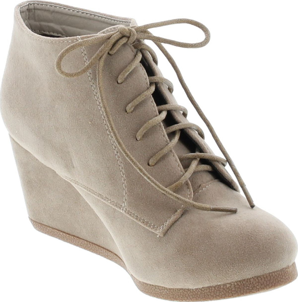 Bella Marie Brenda-11 Women's High Top Lace Up Rounded Toe Platform Wedge Suede Booties