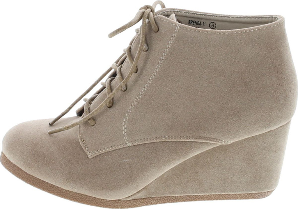 Bella Marie Brenda-11 Women's High Top Lace Up Rounded Toe Platform Wedge Suede Booties