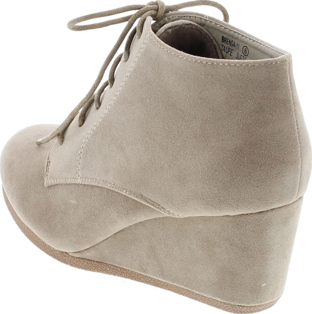 Bella Marie Brenda-11 Women's High Top Lace Up Rounded Toe Platform Wedge Suede Booties