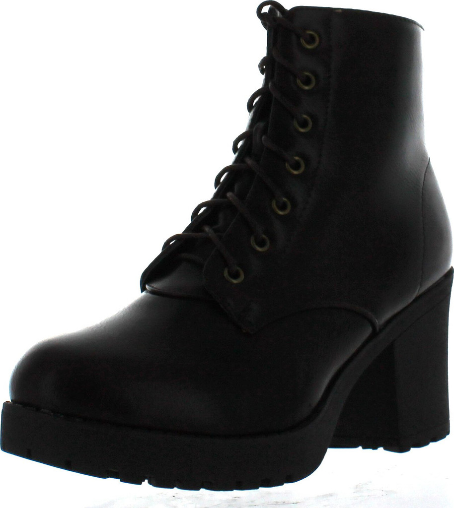 Refresh Club-02 Women's Lace Up Side Zip Platform Chunky Combat Ankle Booties