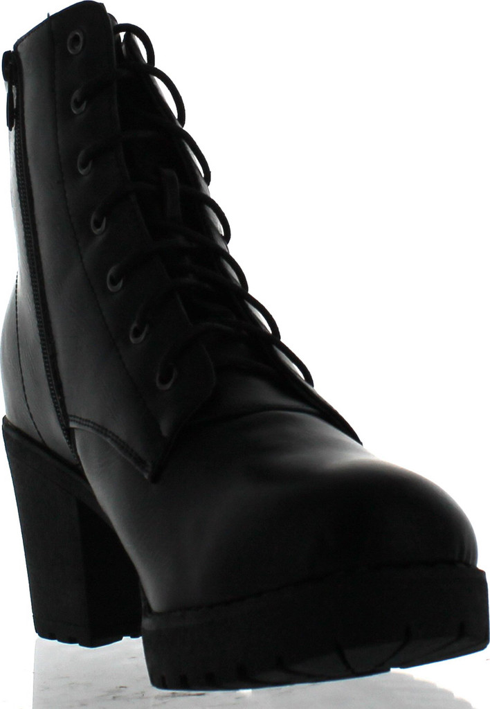 Refresh Club-02 Women's Lace Up Side Zip Platform Chunky Combat Ankle Booties