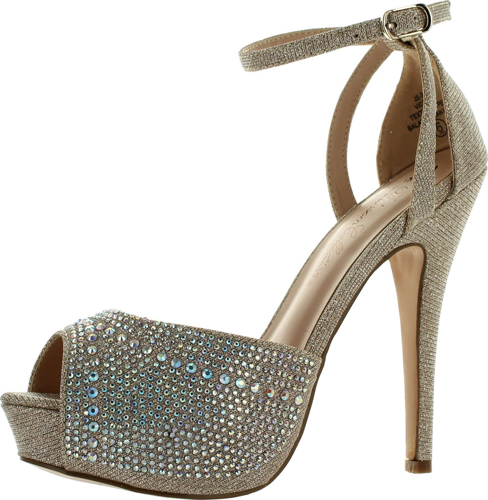 Blossom Womens Vice-126 Bridal Formal Evening Party Ankle Strap High Heel Peep Toe Glitter Sandal