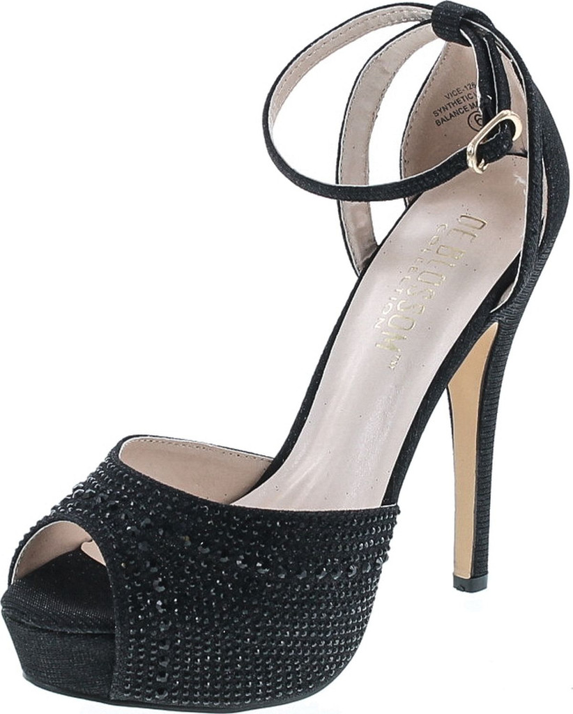 Blossom Womens Vice-126 Bridal Formal Evening Party Ankle Strap High Heel Peep Toe Glitter Sandal