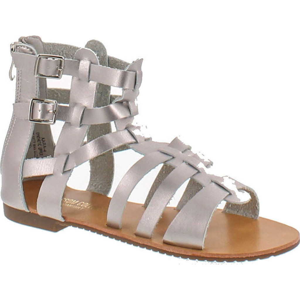 De Blossom Xara-4 Vegan Leather Casual High Strappy Gladiator Flat Sandal Silver