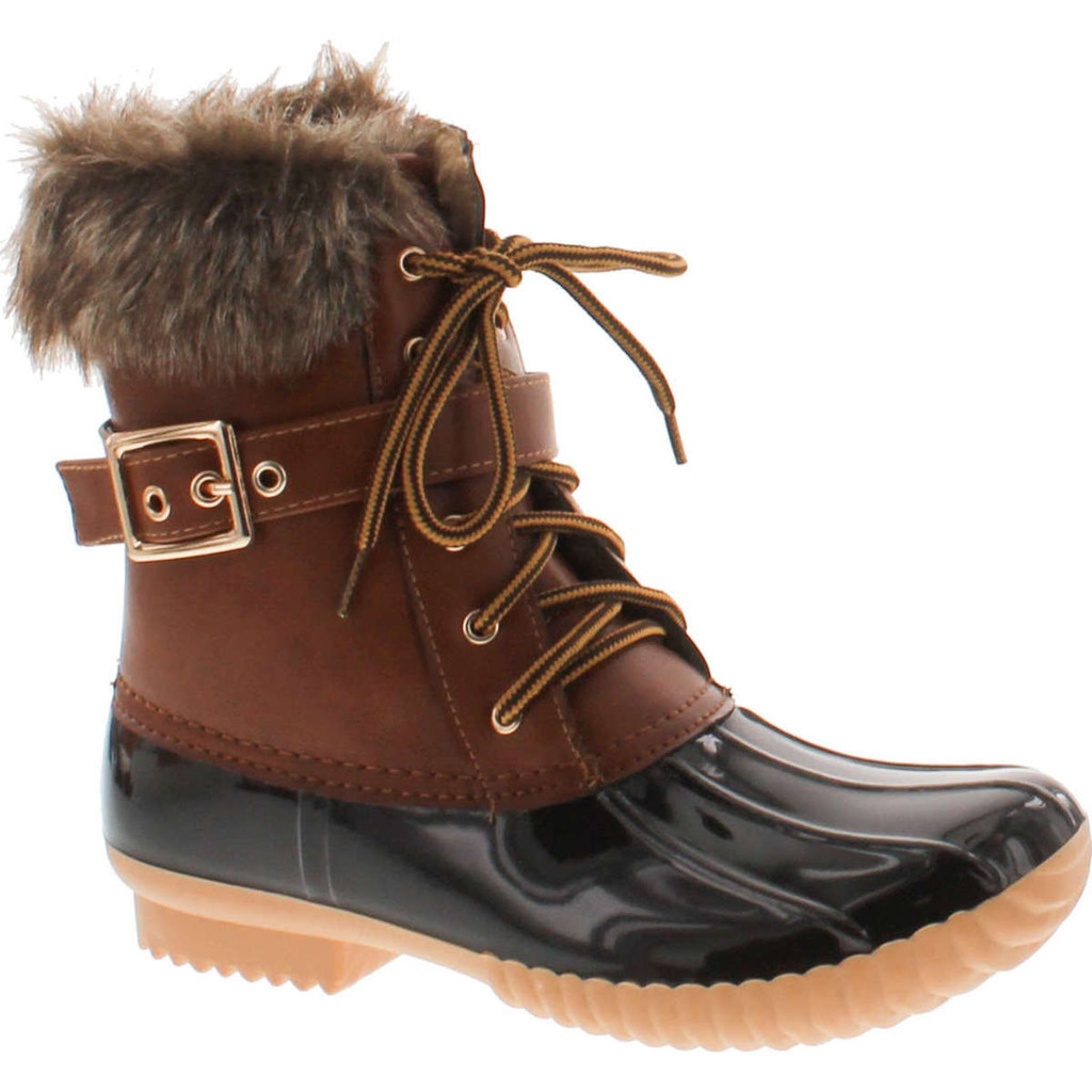 Nature Breeze Duck-01 Women's Chic Lace Up Buckled Duck Waterproof Snow Boots