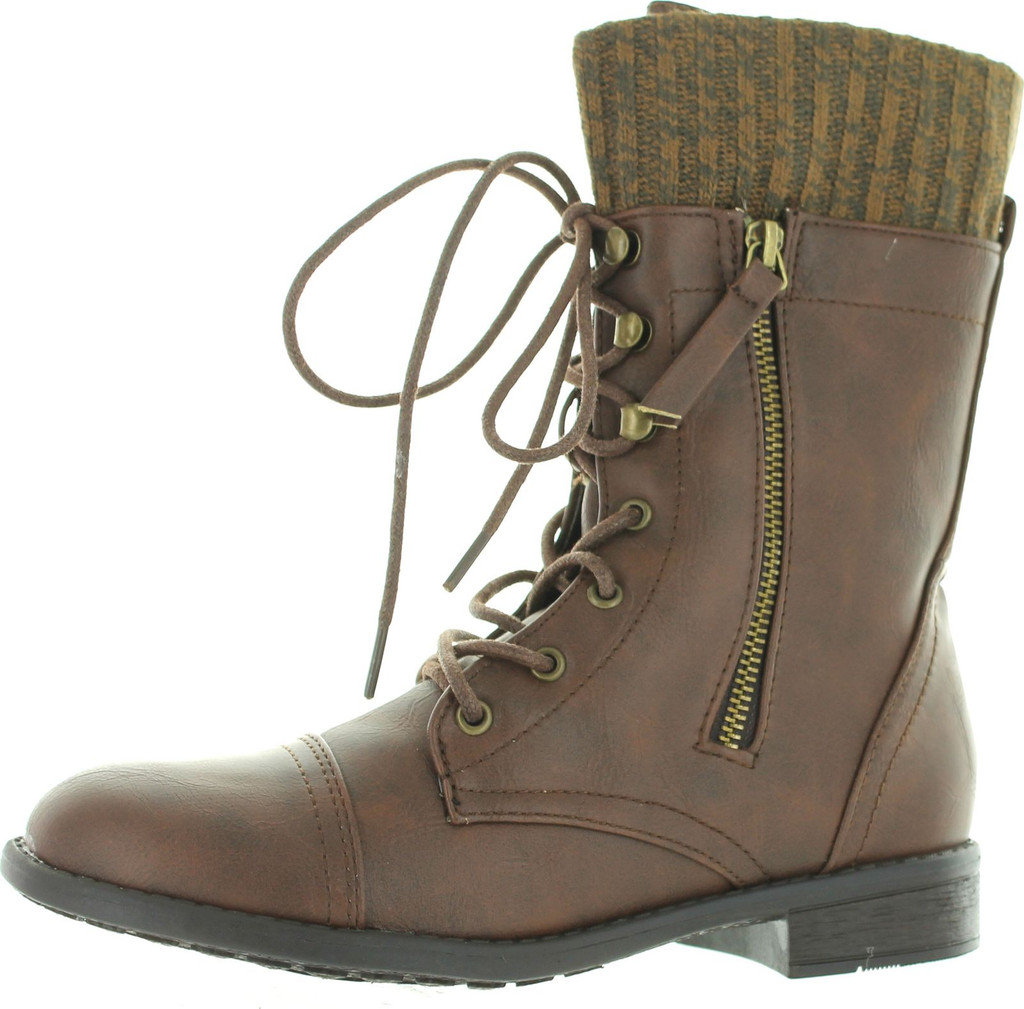 Forever Link Womens Justina-58 Sweater Cuff Combat Boots
