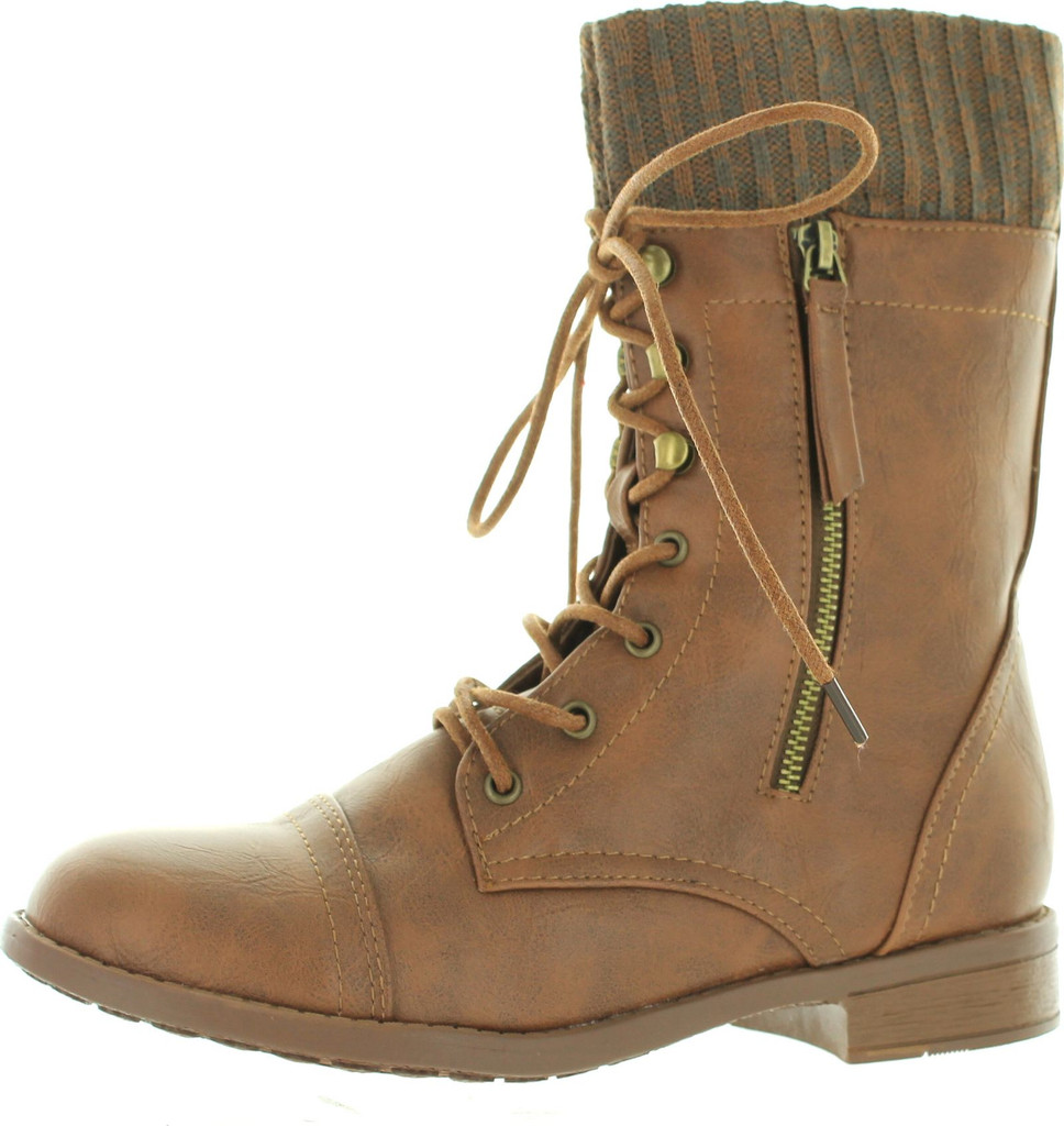 Forever Link Womens Justina-58 Sweater Cuff Combat Boots